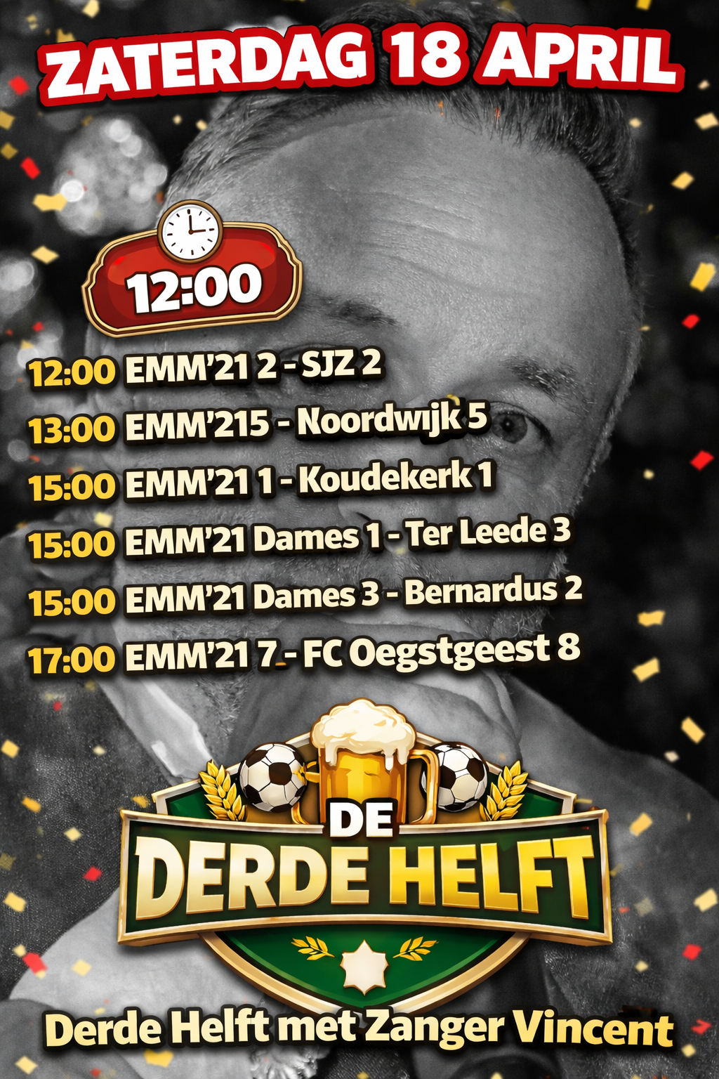 Save the date: 18 april 2026 - Derde helft met zanger Vincent