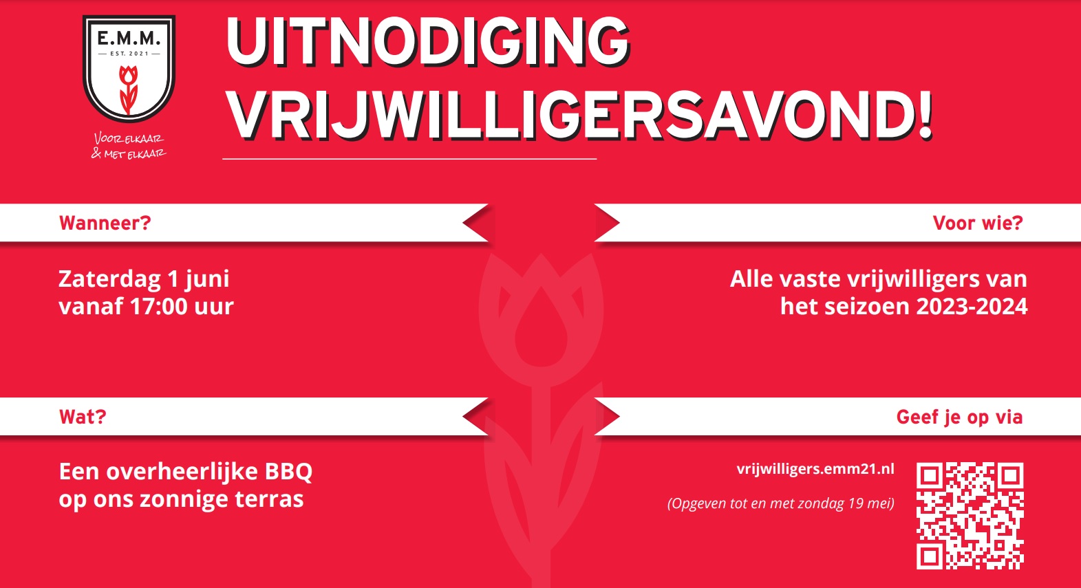 Uitnodiging Vrijwilligers-BBQ, zaterdag 1 juni 2024